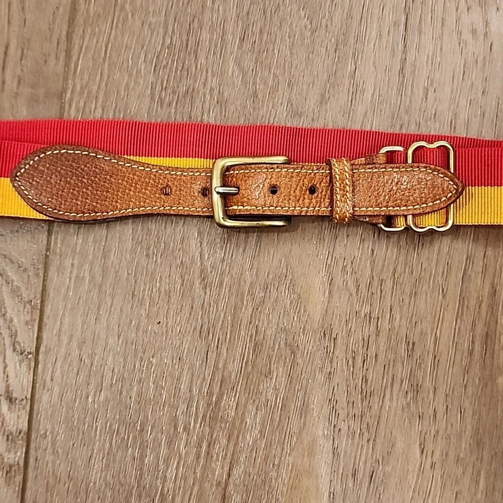 Trafalgar Ribbon Belt Adjustable Red & Gold w/Leather Accent size Medium